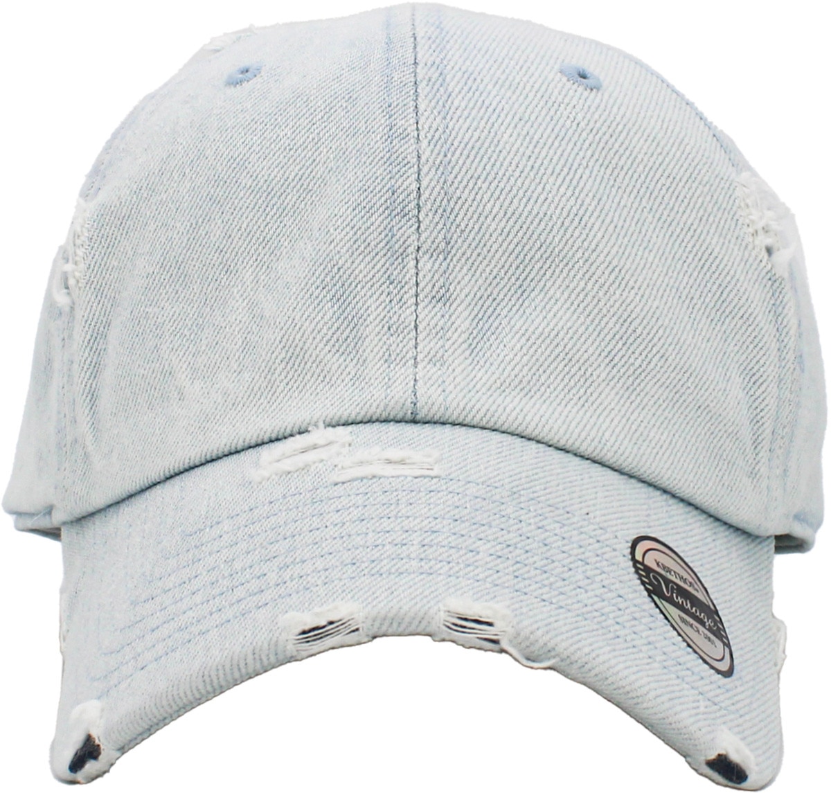 Light Denim Distressed Vintage Baseball Cap Front View